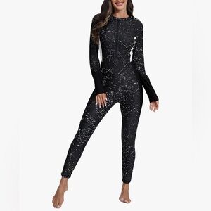 Black Constellation One Piece Rashguard Swimsuit